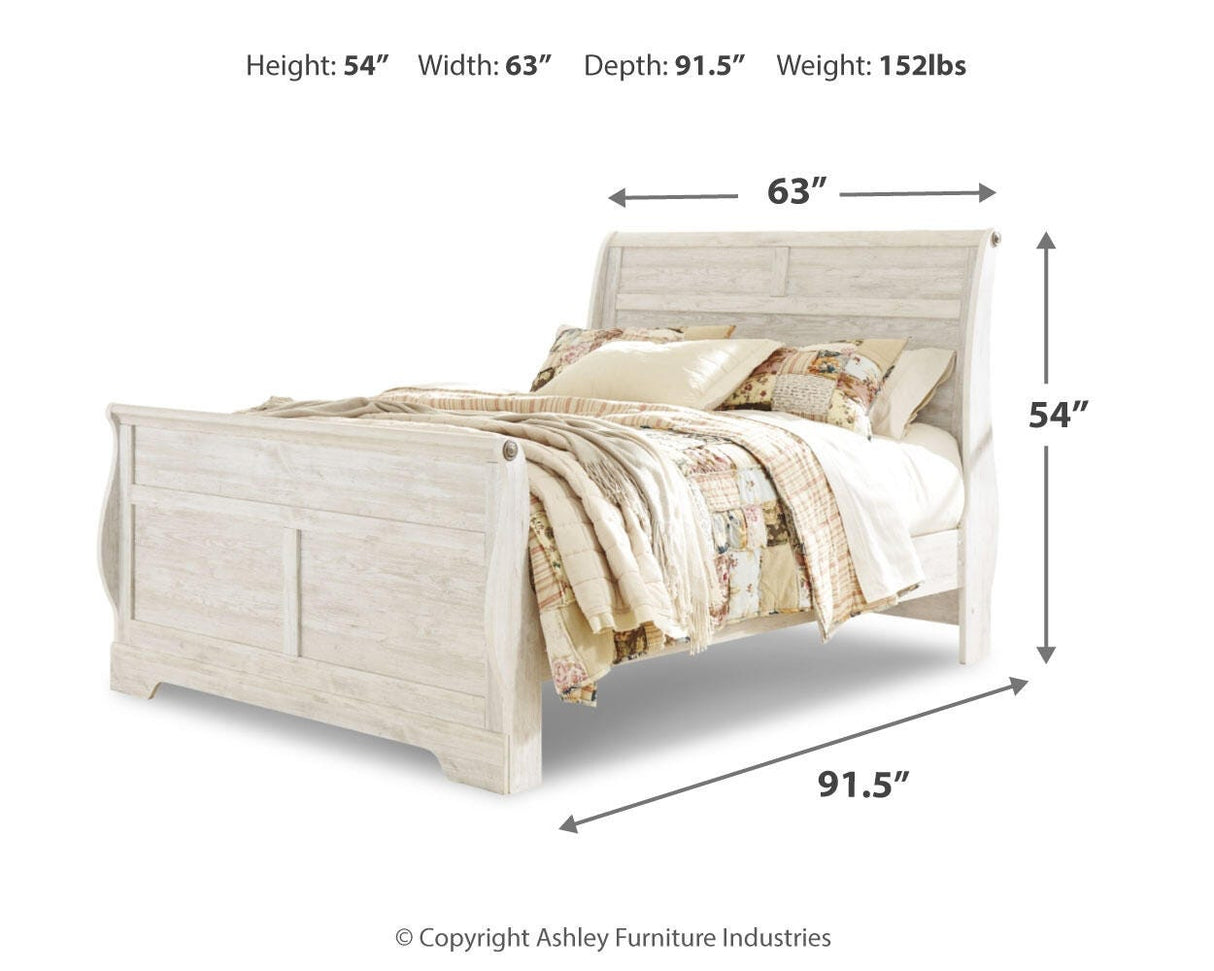 Willowton Whitewash Queen Sleigh Bed, Dresser and Mirror from Ashley - Luna Furniture