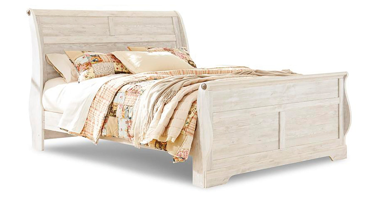 Willowton Whitewash King Sleigh Bed, Dresser,Chest and Nightstand from Ashley - Luna Furniture