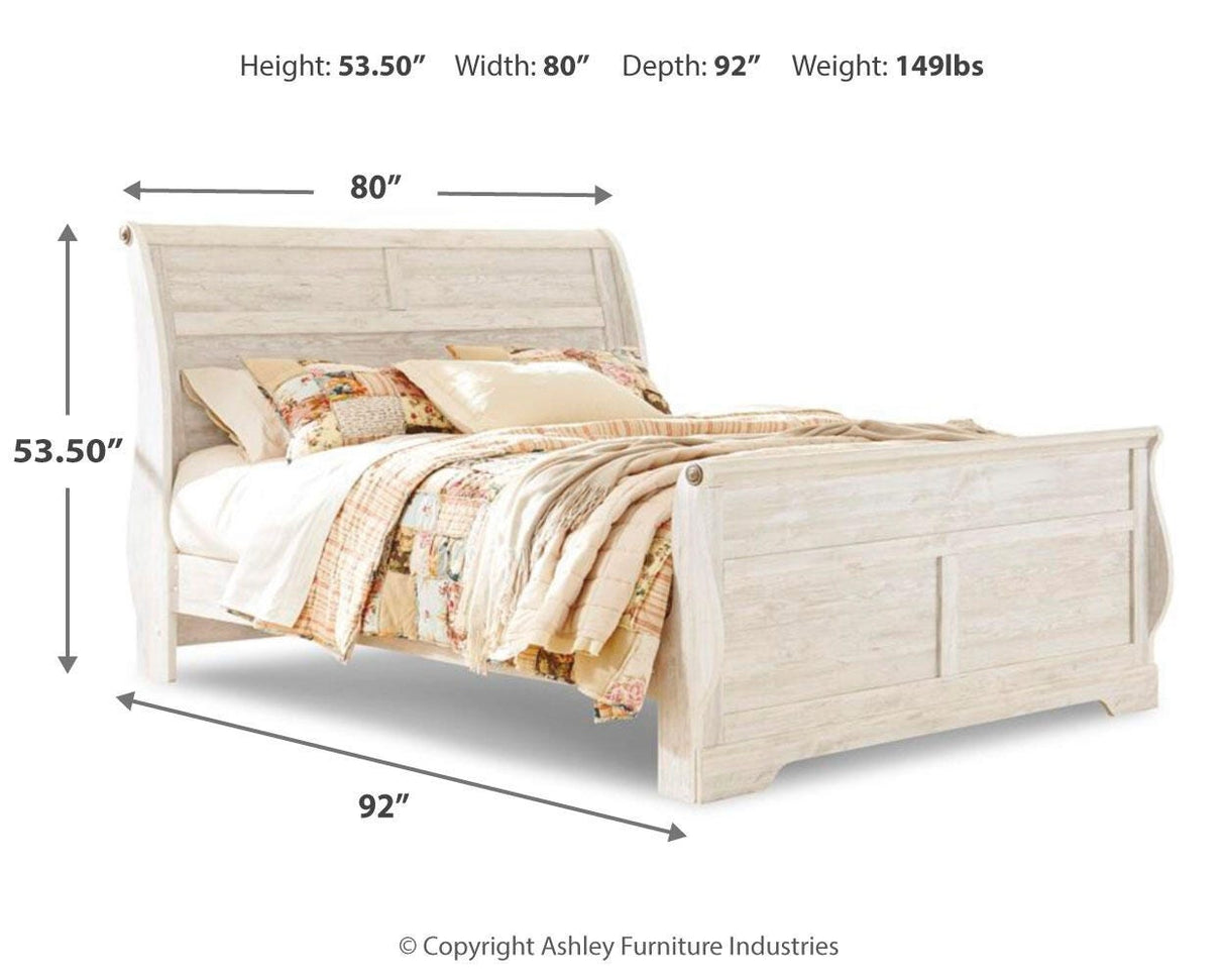Willowton Whitewash King Sleigh Bed, Dresser,Chest and Nightstand from Ashley - Luna Furniture