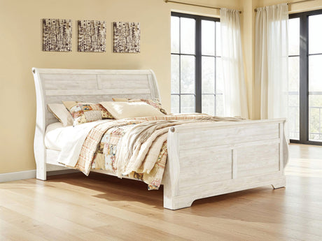 Willowton Whitewash King Sleigh Bed, Dresser,Chest and Nightstand from Ashley - Luna Furniture