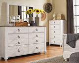 Willowton Whitewash King Sleigh Bed, Dresser and Nightstand from Ashley Furniture - Luna Furniture