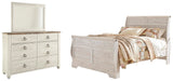 Willowton Whitewash Queen Sleigh Bed, Dresser and Mirror from Ashley - Luna Furniture