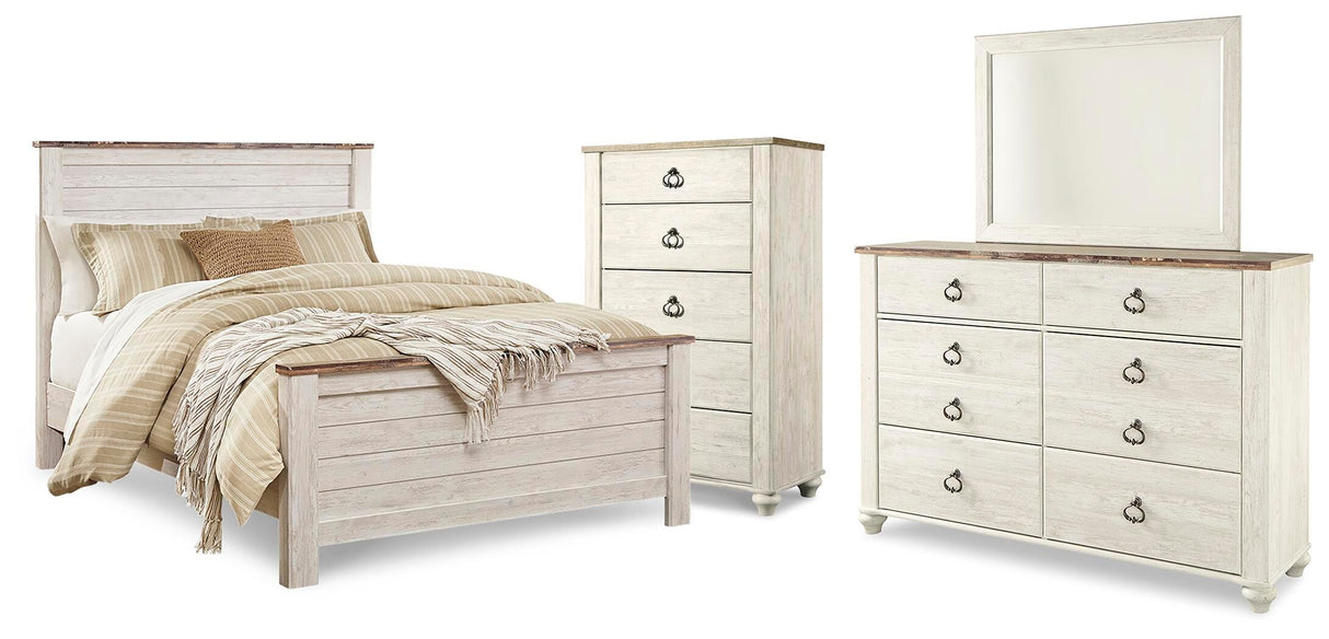 Willowton Whitewash Queen Panel Bed, Dresser, Mirror and Chest from Ashley - Luna Furniture