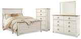 Willowton Whitewash Queen Panel Bed, Dresser, Mirror and Chest from Ashley - Luna Furniture