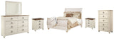 Willowton Queen Sleigh Bed with Mirrored Dresser, Chest and 2 Nightstands in Whitewash from Ashley Furniture - Luna Furniture