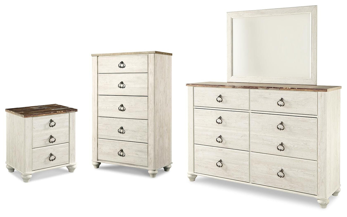 Willowton Whitewash Dresser with Mirror, Chest and Nightstand from Ashley - Luna Furniture