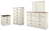 Willowton Whitewash Dresser with Mirror, Chest and Nightstand from Ashley - Luna Furniture