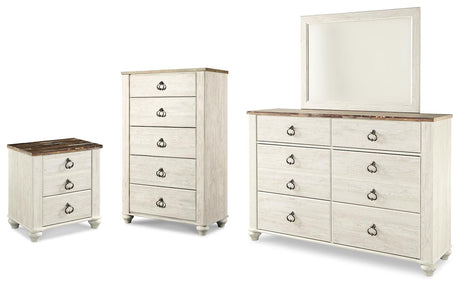 Willowton Whitewash Dresser with Mirror, Chest and Nightstand from Ashley - Luna Furniture