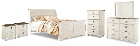 Willowton Whitewash King Sleigh Bed, Dresser,Chest and Nightstand from Ashley - Luna Furniture
