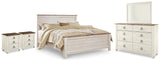 Willowton Whitewash King Panel Bed, Dresser, Mirror and 2 Nightstands from Ashley Furniture - Luna Furniture