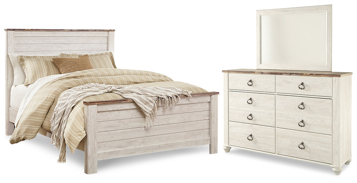 Willowton Whitewash Queen Panel Bed, Dresser and Mirror from Ashley Furniture - Luna Furniture