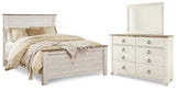 Willowton Whitewash Queen Panel Bed, Dresser and Mirror from Ashley Furniture - Luna Furniture