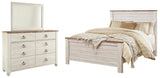 Willowton Whitewash Queen Panel Bed, Dresser and Mirror from Ashley - Luna Furniture