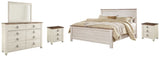 Willowton King Panel Bed with Mirrored Dresser and 2 Nightstands in Whitewash from Ashley Furniture - Luna Furniture