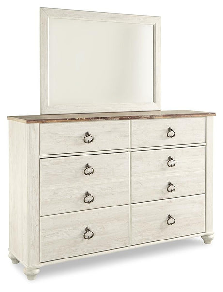 Willowton Whitewash King Sleigh Bed, Dresser, Mirror and Nightstand from Ashley - Luna Furniture