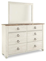 Willowton Whitewash Queen Panel Bed with Mirrored Dresser, Chest and 2 Nightstands from Ashley Furniture - Luna Furniture