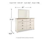 Willowton Queen Sleigh Bed with Mirrored Dresser in Whitewash from Ashley Furniture - Luna Furniture