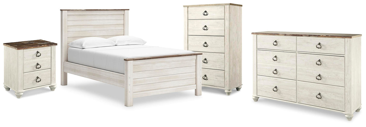 Willowton Whitewash Full Panel Bed, Dresser, Chest and Nightstand from Ashley Furniture - Luna Furniture