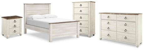 Willowton Whitewash Full Panel Bed, Dresser, Chest and Nightstand from Ashley Furniture - Luna Furniture
