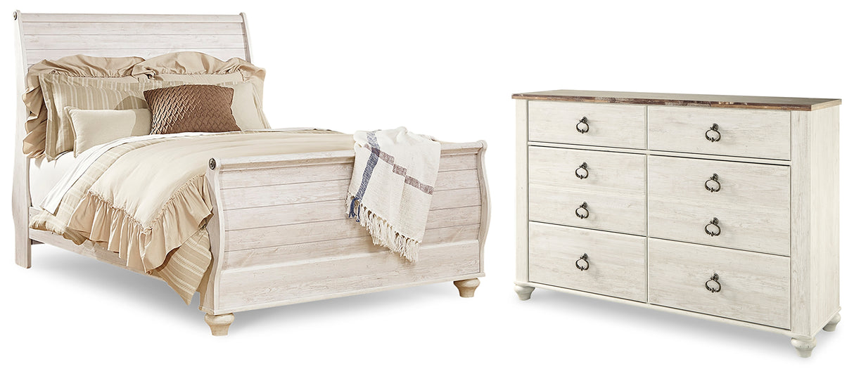 Willowton Whitewash Queen Sleigh Bed and Dresser from Ashley Furniture - Luna Furniture