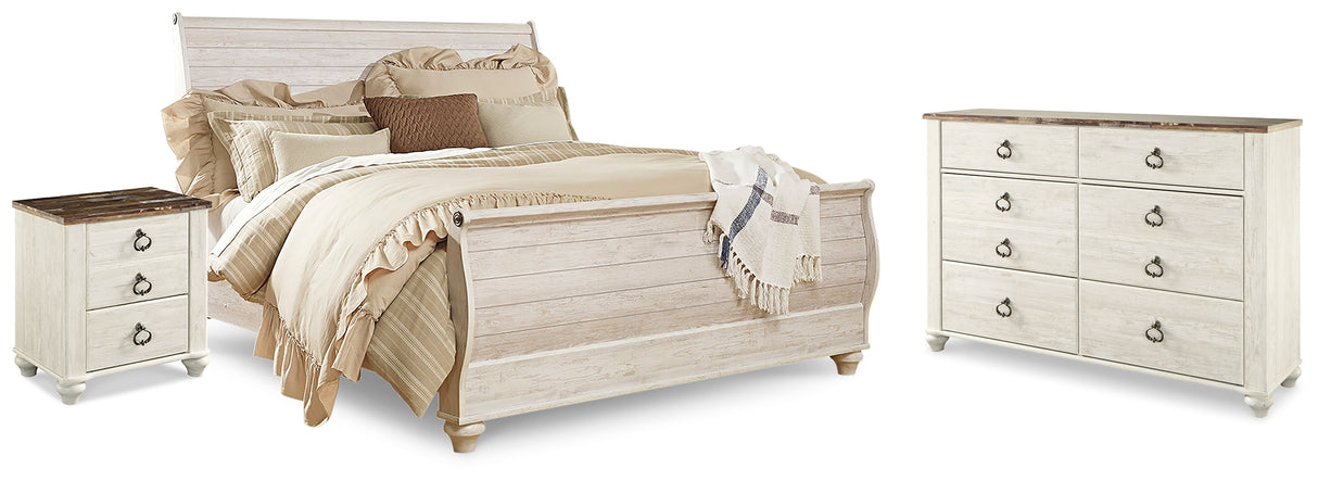 Willowton Whitewash King Sleigh Bed, Dresser and Nightstand from Ashley Furniture - Luna Furniture