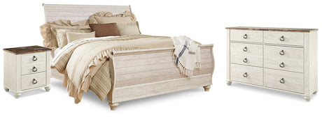 Willowton Whitewash King Sleigh Bed, Dresser and Nightstand from Ashley Furniture - Luna Furniture