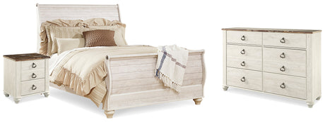 Willowton Whitewash Queen Sleigh Bed, Dresser and Nightstand from Ashley - Luna Furniture