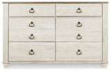 Willowton Whitewash Queen Sleigh Bed, Dresser and Nightstand from Ashley - Luna Furniture
