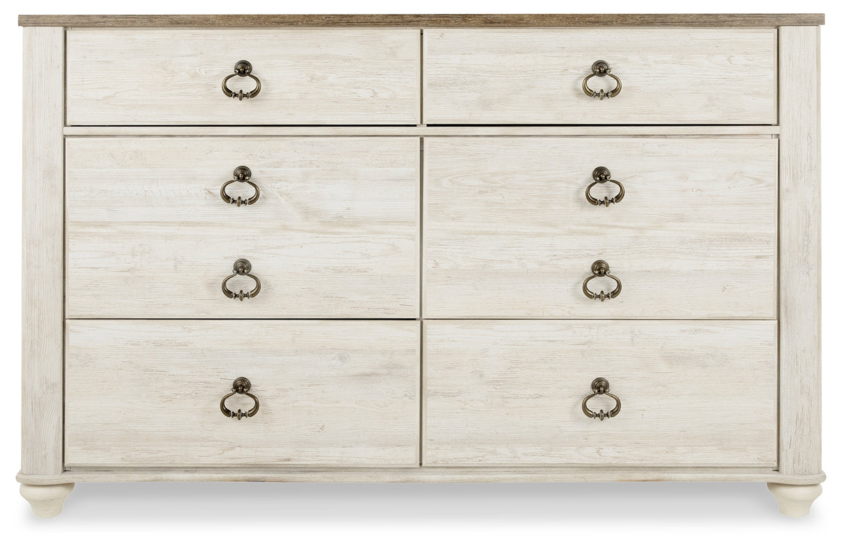 Willowton Whitewash Queen Sleigh Bed, Dresser and Nightstand from Ashley - Luna Furniture