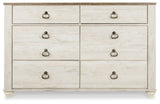 Willowton Whitewash Queen Sleigh Bed, Dresser and Nightstand from Ashley - Luna Furniture