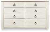 Willowton Whitewash Queen Bed, Dresser, Mirror and Chest