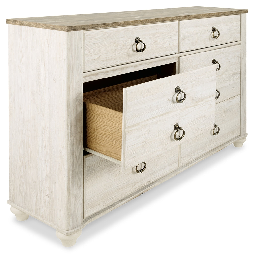 Willowton Whitewash Queen Sleigh Bed, Dresser and Nightstand from Ashley - Luna Furniture