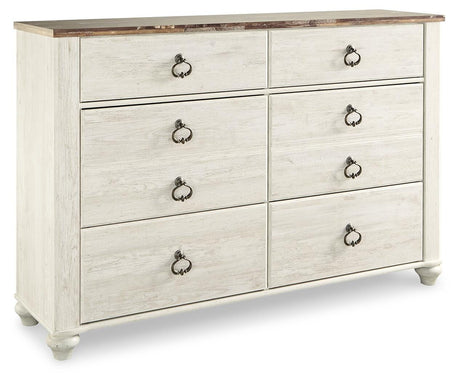 Willowton Whitewash Full Panel Bed, Dresser, Chest and Nightstand from Ashley Furniture - Luna Furniture