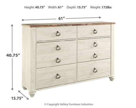 Willowton Whitewash King Sleigh Bed, Dresser and Nightstand from Ashley Furniture - Luna Furniture