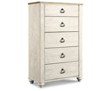 Willowton Whitewash King Sleigh Bed, Dresser,Chest and Nightstand from Ashley - Luna Furniture