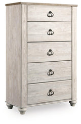 Willowton Whitewash Queen Sleigh Bed, Chest and Nightstand