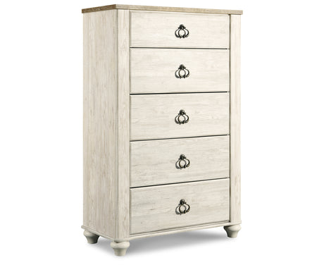 Willowton Full Panel Bed with Storage with Mirrored Dresser, Chest and Nightstand in Whitewash from Ashley Furniture - Luna Furniture