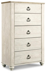 Willowton Whitewash Dresser with Mirror, Chest and Nightstand from Ashley - Luna Furniture