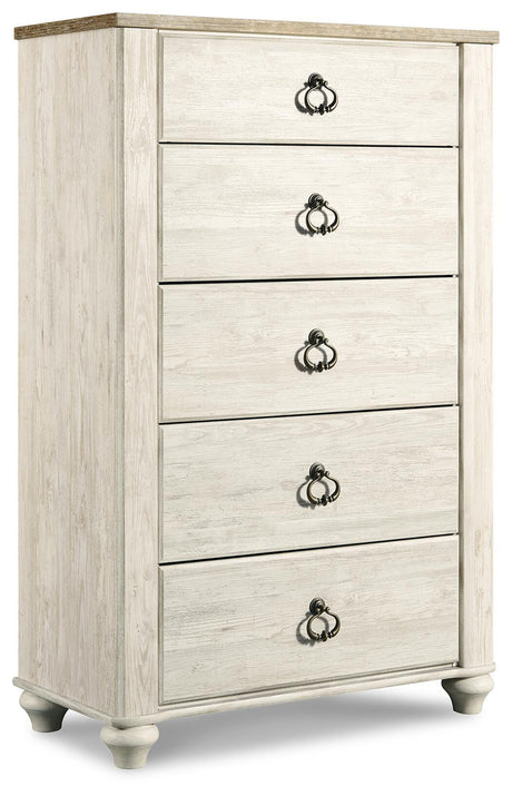 Willowton Whitewash Dresser with Mirror, Chest and Nightstand from Ashley - Luna Furniture