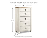 Willowton Whitewash Queen Sleigh Bed, Chest and Nightstand