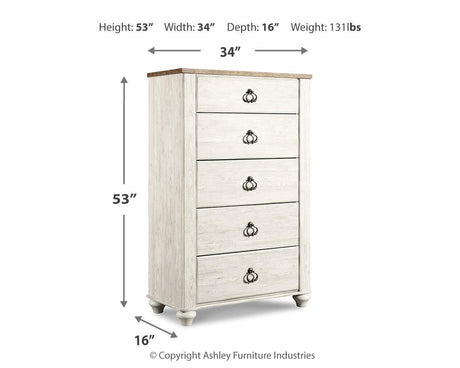Willowton Queen Sleigh Bed, Chest and Nightstand from Ashley Furniture - Luna Furniture