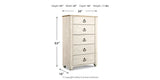 Willowton King/California King Panel Headboard Bed with Mirrored Dresser, Chest and 2 Nightstands in Whitewash from Ashley - Luna Furniture