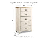 Willowton Whitewash Queen Panel Bed with Mirrored Dresser, Chest and 2 Nightstands from Ashley Furniture - Luna Furniture