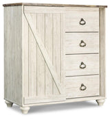 Willowton Whitewash King Panel Bed, Dresser, Mirror, Chest and Nightstand from Ashley - Luna Furniture