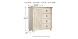 Willowton Whitewash King Panel Bed, Dresser, Mirror, Chest and Nightstand from Ashley - Luna Furniture