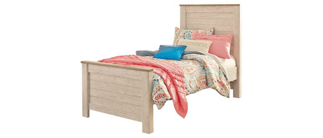 Willowton Twin Panel Bed with Nightstand in Whitewash from Ashley Furniture - Luna Furniture