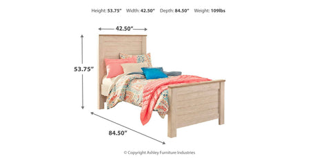 Willowton Twin Panel Bed with Nightstand in Whitewash from Ashley Furniture - Luna Furniture