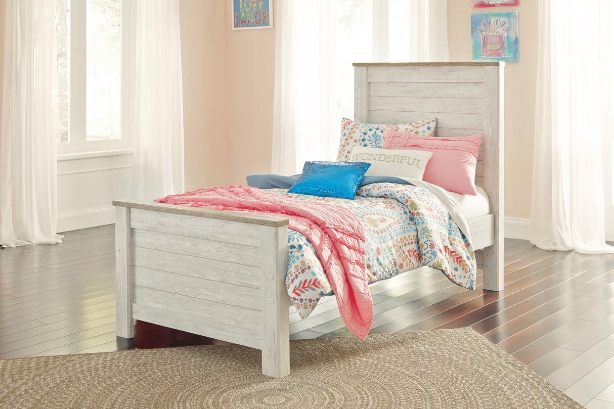 Willowton Whitewash Twin Panel Bed and Dresser from Ashley - Luna Furniture