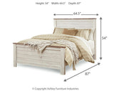 Willowton Queen Panel Bed with Mirrored Dresser, Chest and 2 Nightstands in Whitewash