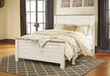 Willowton Queen Panel Bed with Mirrored Dresser and 2 Nightstands in Whitewash from Ashley Furniture - Luna Furniture
